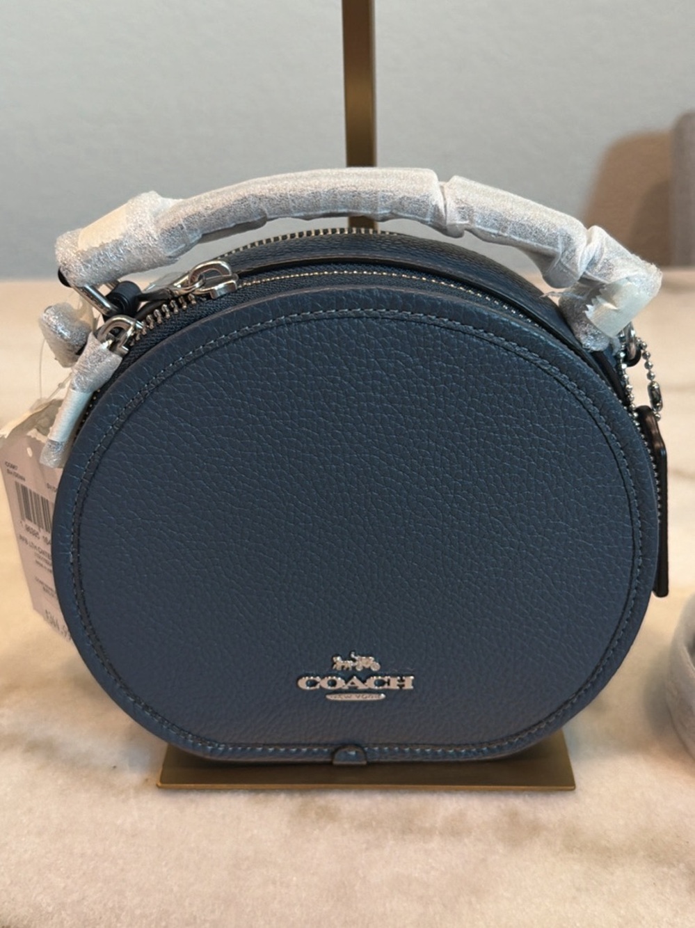 Coach Blue Pebbled Leather Round Mini Crossbody